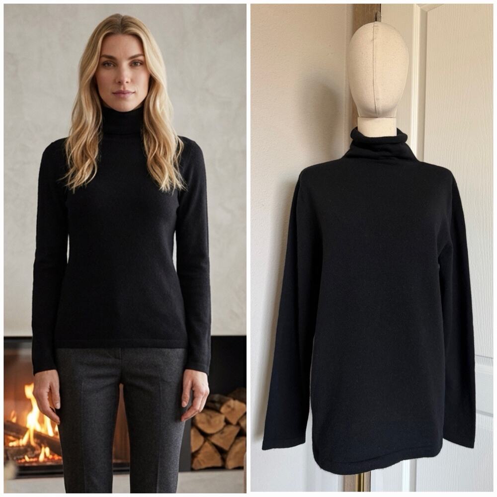 BAIA 100% Cashmere Sweater Womens XL Black Turtleneck Tight Knit Minimalist